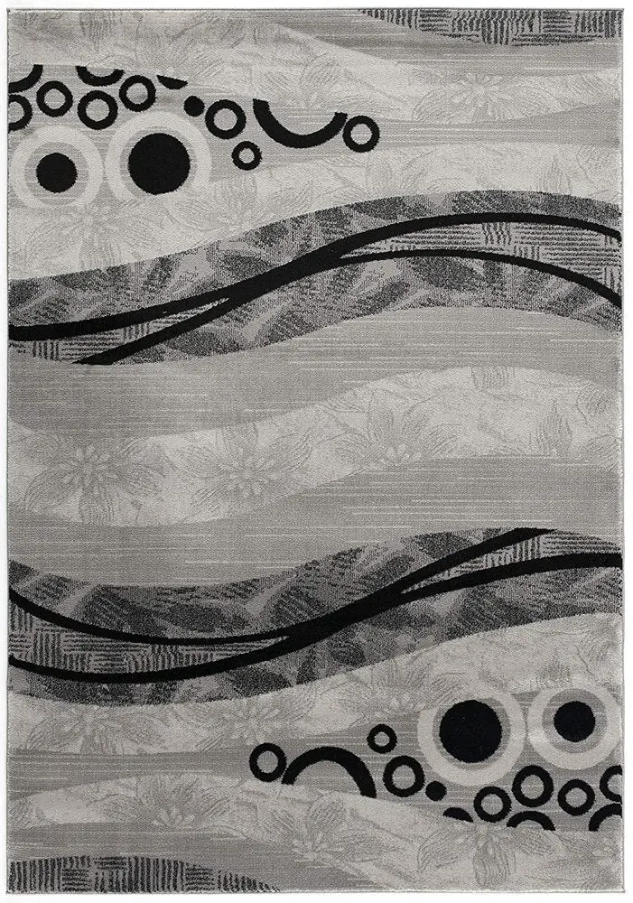 10-Foot Abstract Runner Rug in Soft Gray – Power-Loom Woven