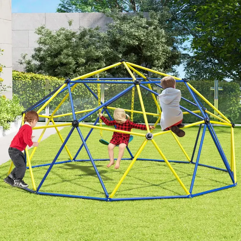 10-Foot Multi-Function Play Dome – Blue & Yellow Climber with Integrated Swing