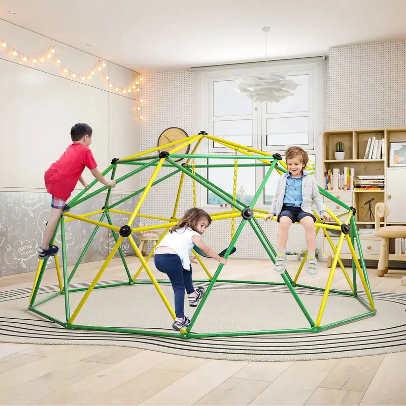 10-Foot Multi-Function Play Dome – Green & Yellow Climber with Integrated Swing