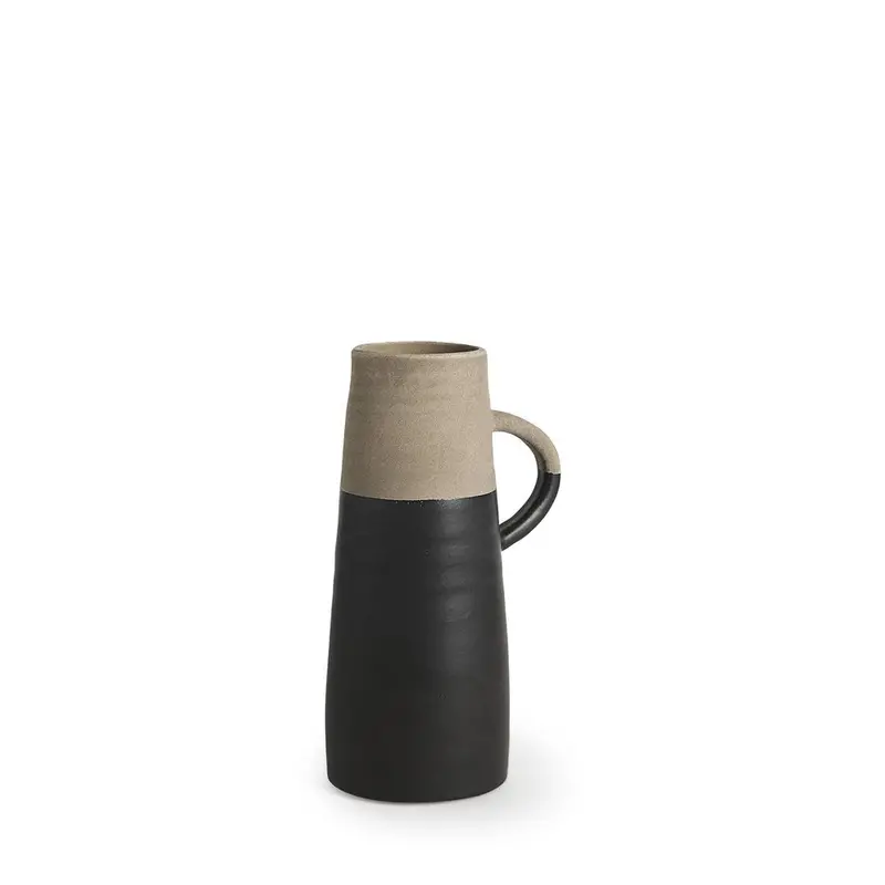 10-Inch Black-and-Natural Ceramic Cylinder Jug Vase