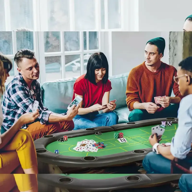 10-Player Oval Folding Poker Table Mat – Green Felt Surface with Cup Holders