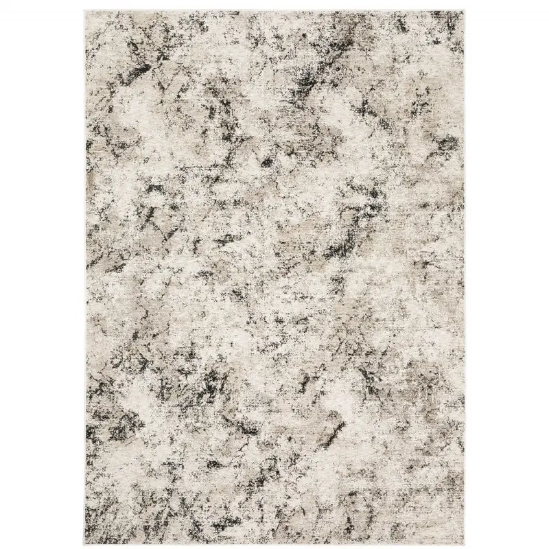 10′ x 13′ Abstract Power-Loom Area Rug – Ivory, Grey, Black, Beige & Tan, Stain-Resistant