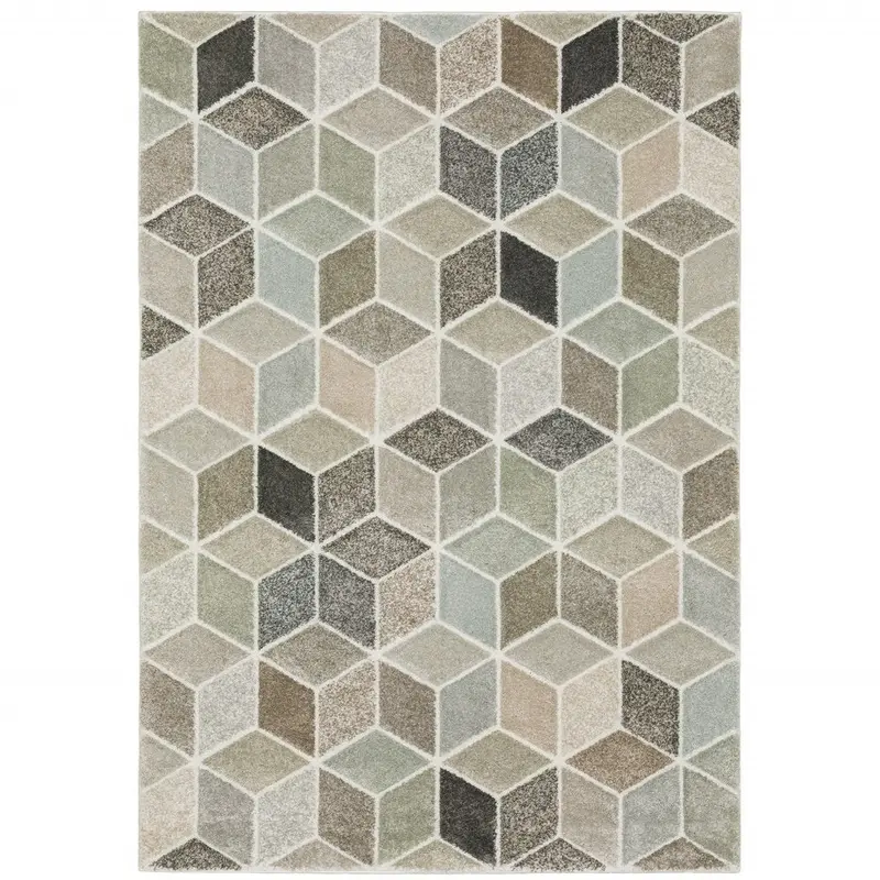 10′ x 13′ Earth-Tone Geometric Stain-Resistant Power-Loom Rug (Beige, Brown, Grey, Tan, Sage, Pale Blue)