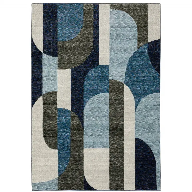 10 x 13-Foot Blue-and-Gray Geometric Area Rug – Machine-Woven, Low-Pile Texture