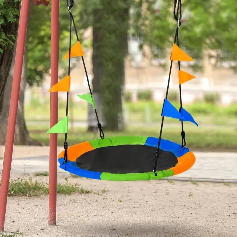 100 cm Outdoor Saucer Tree Swing | Adjustable Ropes and Durable Garden Hammock | OUTSUNNY