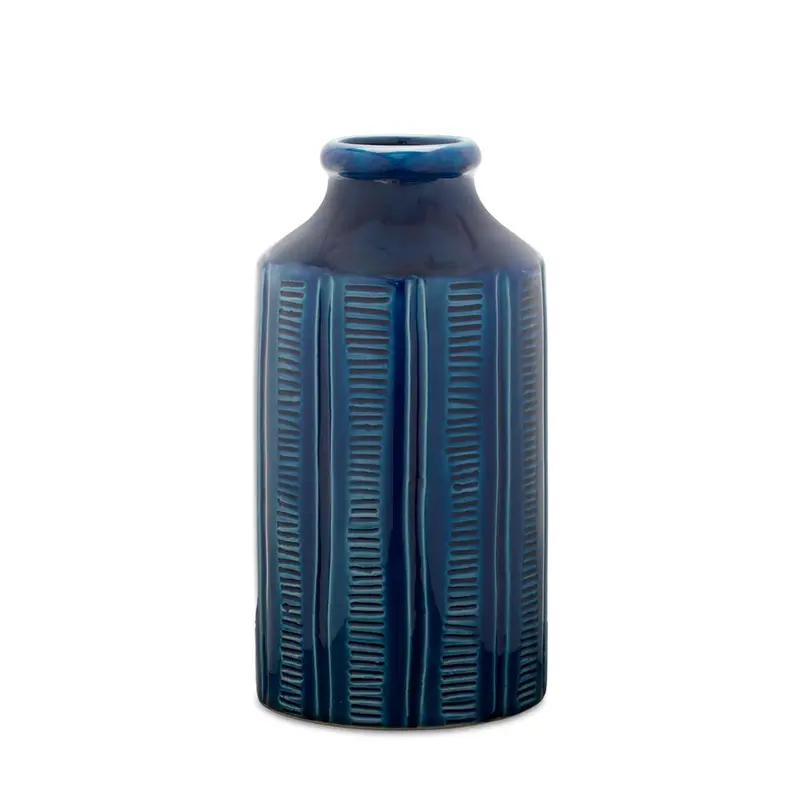 11-Inch Blue Ribbed Terracotta Table Vase