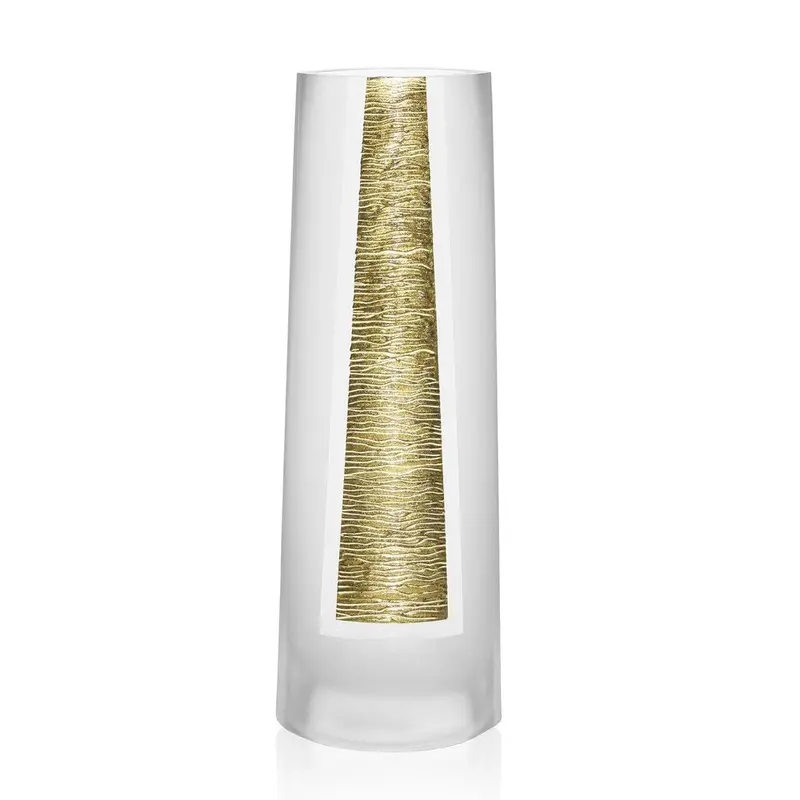 11-Inch Clear and Gold Cylinder Crystal Vase – Lead-Free Table Vase for Modern Interiors