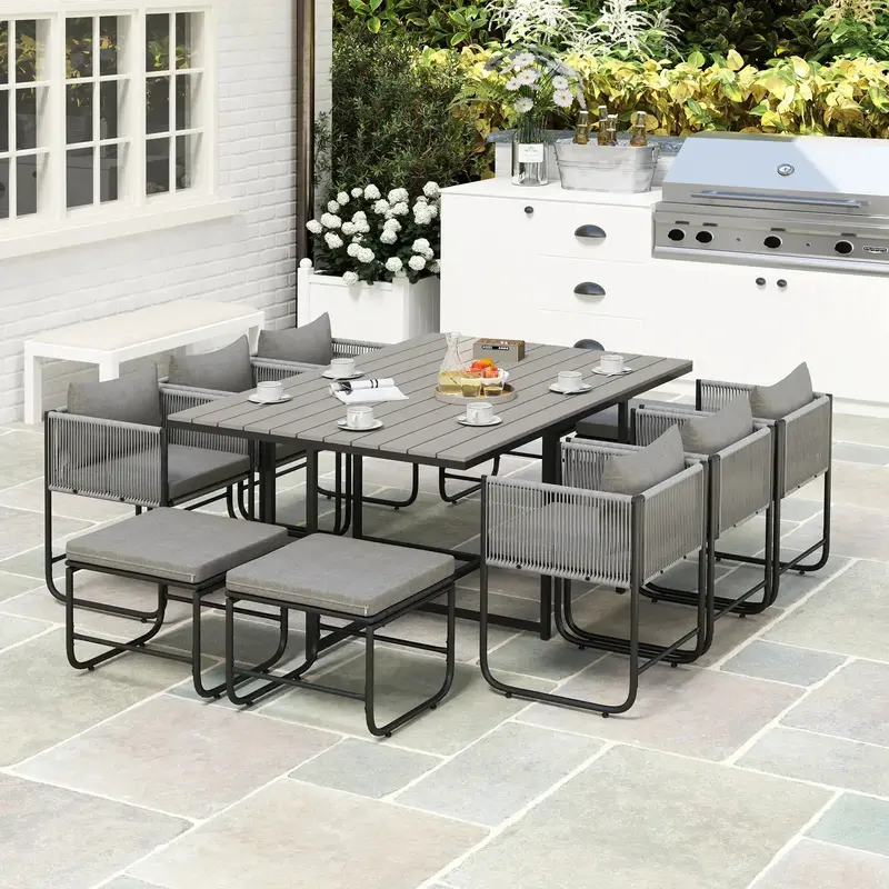 11-Piece Modular Garden Furniture Set | Grey Cube-Style Layout for Efficient Outdoor Use by OUTSUNNY
