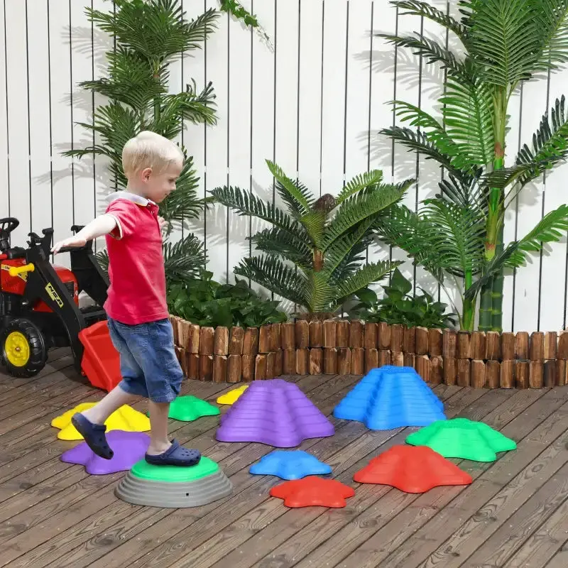 11-Piece Textured Balance Stepping Stones for Kids – Non-Slip Rubber Bases | ZONEKIZ