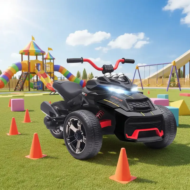 12V Black Electric Ride-On ATV for Children – Equipped with LED Lighting and USB Audio