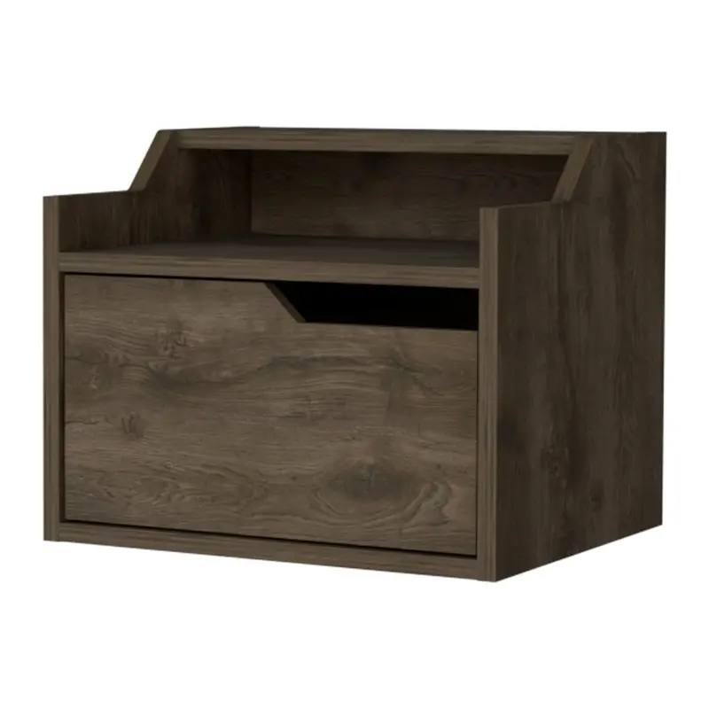 13-Inch Brown Wooden Floating Nightstand with Single Drawer and Wall-Mount Option