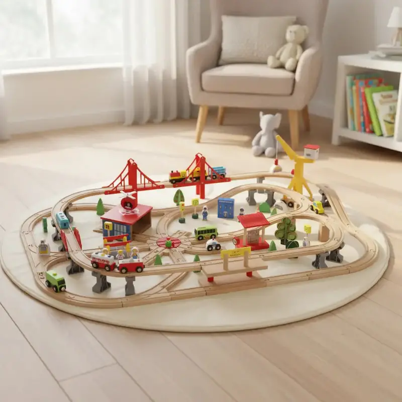 133-Piece Wooden Railway Set – Motorized Train with Functional Crane and Expandable Layout | AIYAPLAY