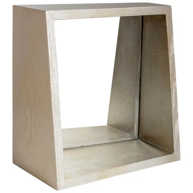 14-Inch Champagne-Finished Wooden Box Mirror – Elegant Vanity Accent