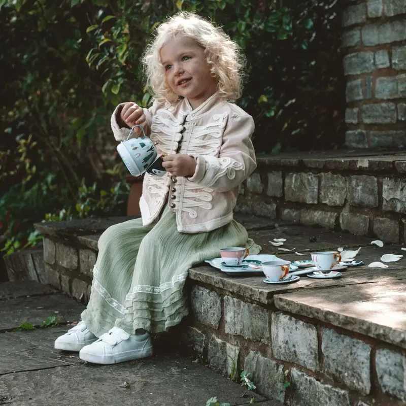 14-Piece Wind-Up Musical Tea Set for Imaginative Play | Vintage-Style Teapot and Accessories by VILAC