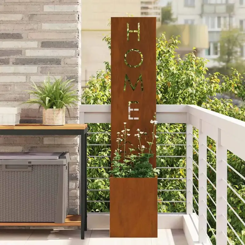 140 cm Weathered Steel Privacy Screen – Rust-Effect Garden Divider with Decorative Inlays