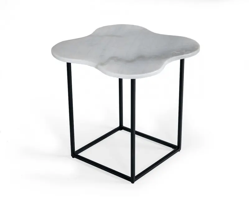 15-Inch Black-and-White Marble-Inspired Organic-Shape End Table