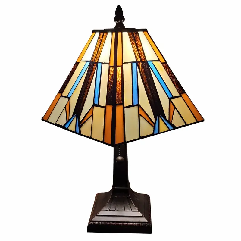 15-Inch Dark Brown Candlestick Table Lamp with Orange-and-Ivory Empire Shade