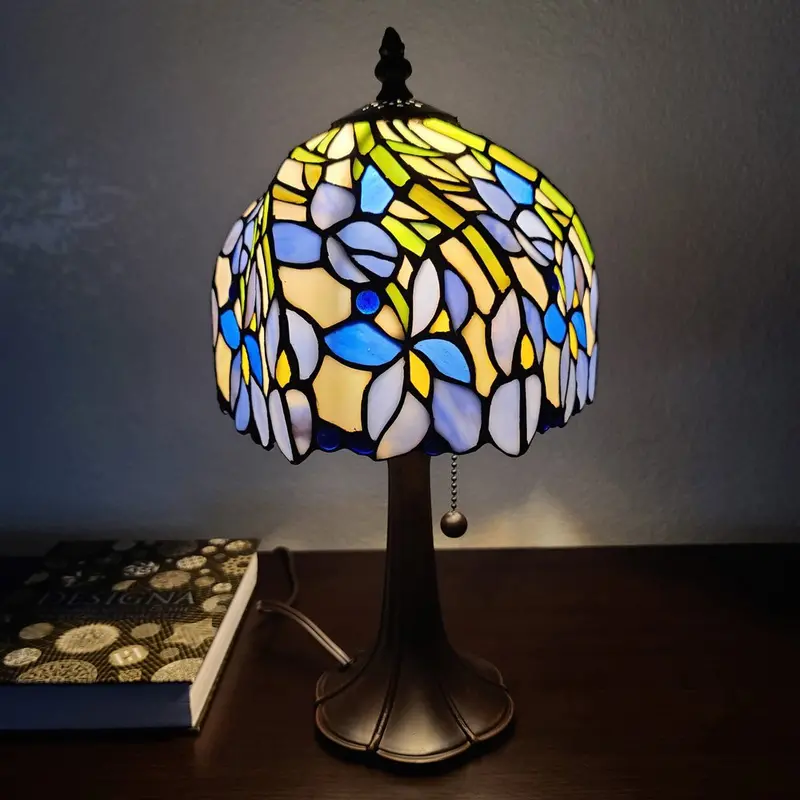 15-Inch Dark Brown Metal Candlestick Lamp with Navy Blue Dome Shade