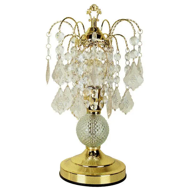 15-Inch Gold & Faux Crystal Table Lamp – Chandelier-Style Desk or Nightstand Light