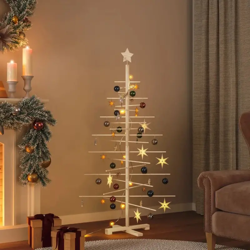 150cm Rustic Wooden Christmas Tree Built from Solid Pine & Bamboo – Eco-Friendly DIY Decoration – VIDAXL
