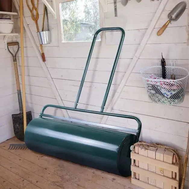 16-Gallon Steel Lawn Roller for Grass Compaction – Green Push-and-Tow Garden Roller by COSTWAY