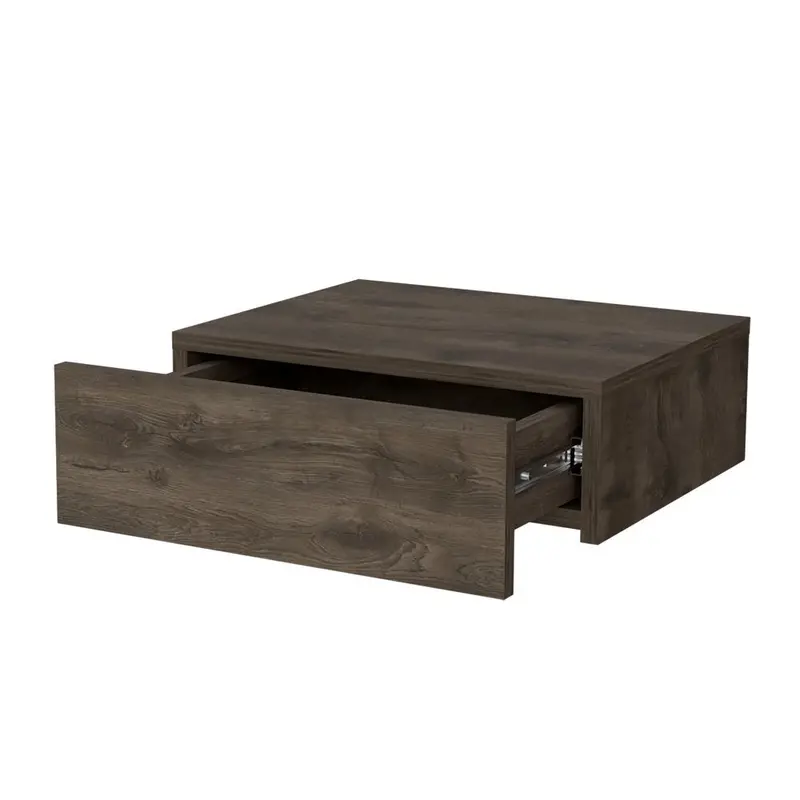 16-Inch Brown Wooden Wall-Mounted Nightstand with One Drawer