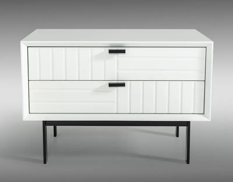 16-Inch Two-Drawer Faux Wood Nightstand in White and Black