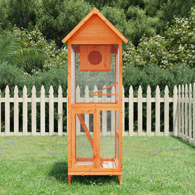 160 cm Brown Pine Wood Outdoor Bird Aviary – Spacious Wooden House with Nesting Compartment