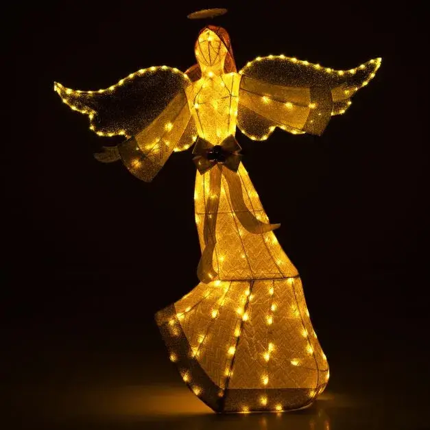 160cm Warm-White Pre-Lit Angel Christmas Decoration with 180 LEDs | COSTWAY Holiday Figure