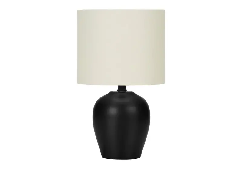 17-Inch Black Ceramic Table Lamp with Ivory Drum Shade