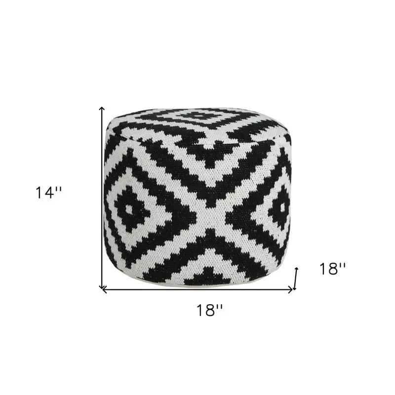 18-Inch Black Contemporary Cylinder Pouf Ottoman