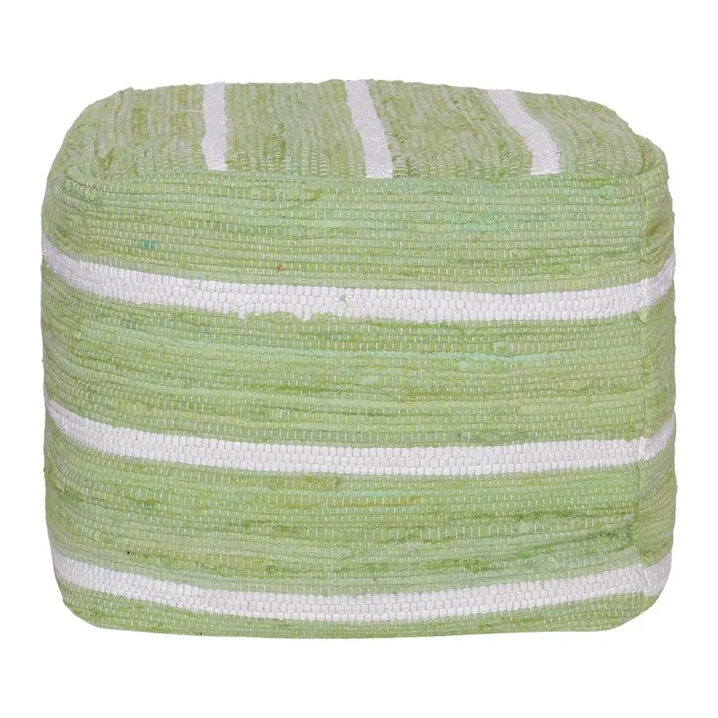18-Inch Green-and-White Striped Cotton Cube Pouf Ottoman