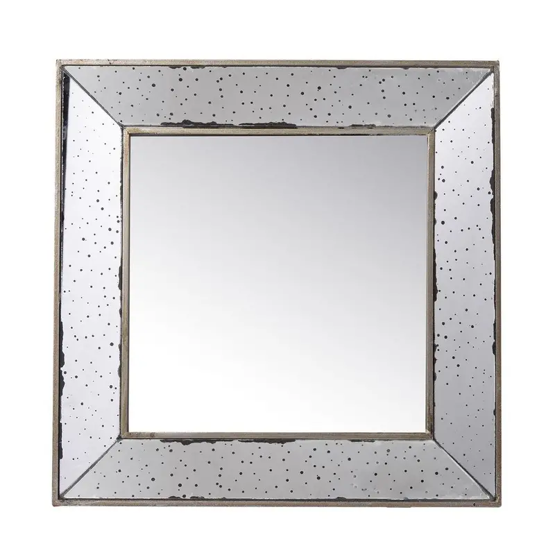 18-Inch Square Antiqued Glass Mirror in Brown Metal Frame