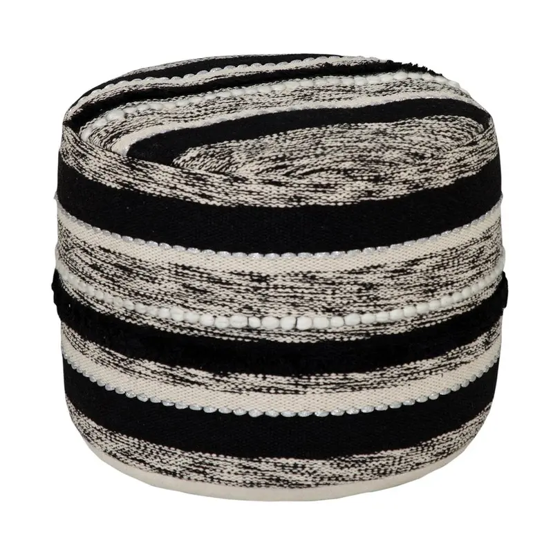 18-Inch White Striped Cylinder Cotton Pouf