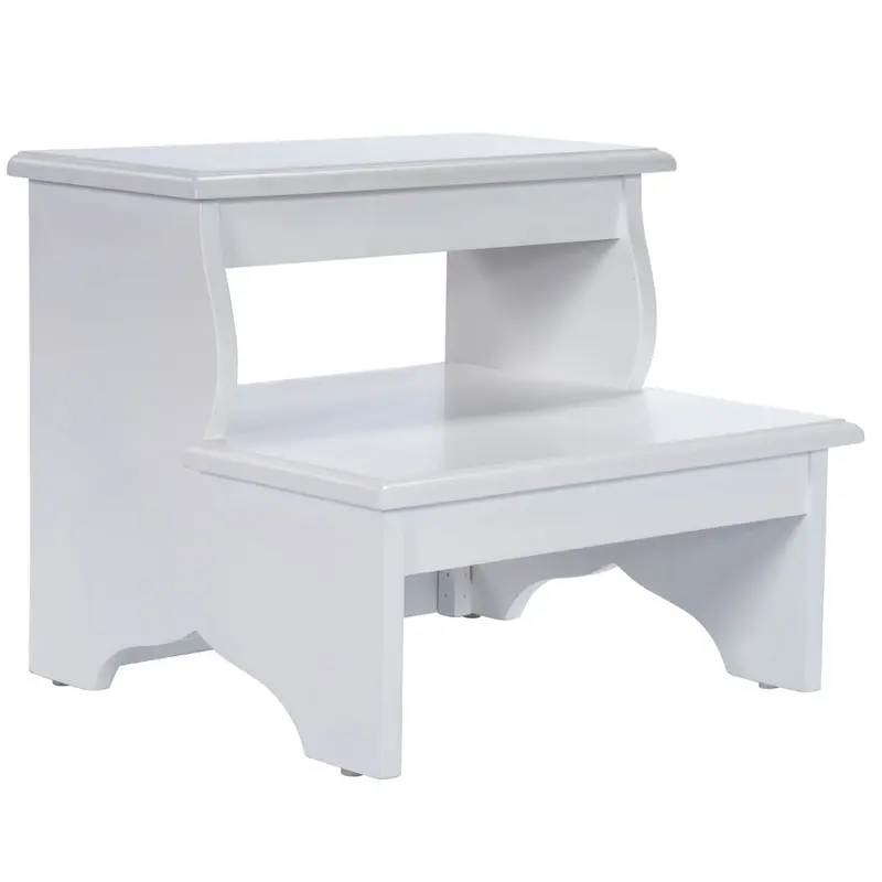 18-Inch White Wooden Footstool for Living or Bedroom Use