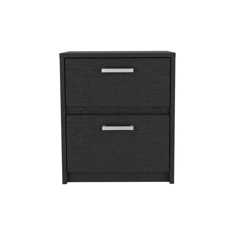 19″ Black Wooden Nightstand with Dual Storage Drawers