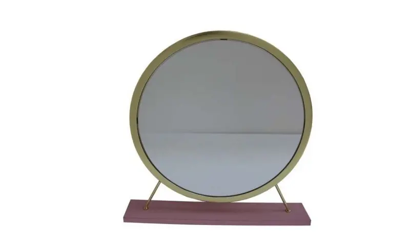 19-Inch Brass-Finish Round Freestanding Mirror – Metal Frame
