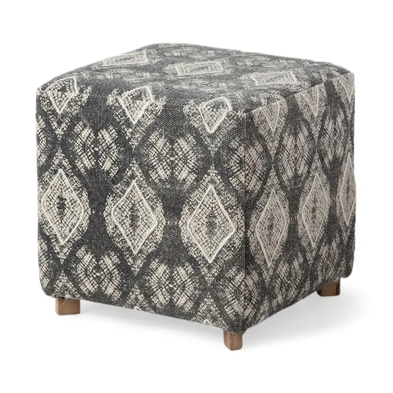 19-Inch Gray and Brown Cotton-Blend Cube Ottoman with Natural Texture