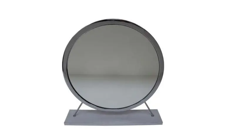 19-Inch Gray Round Freestanding Mirror – Metal Frame