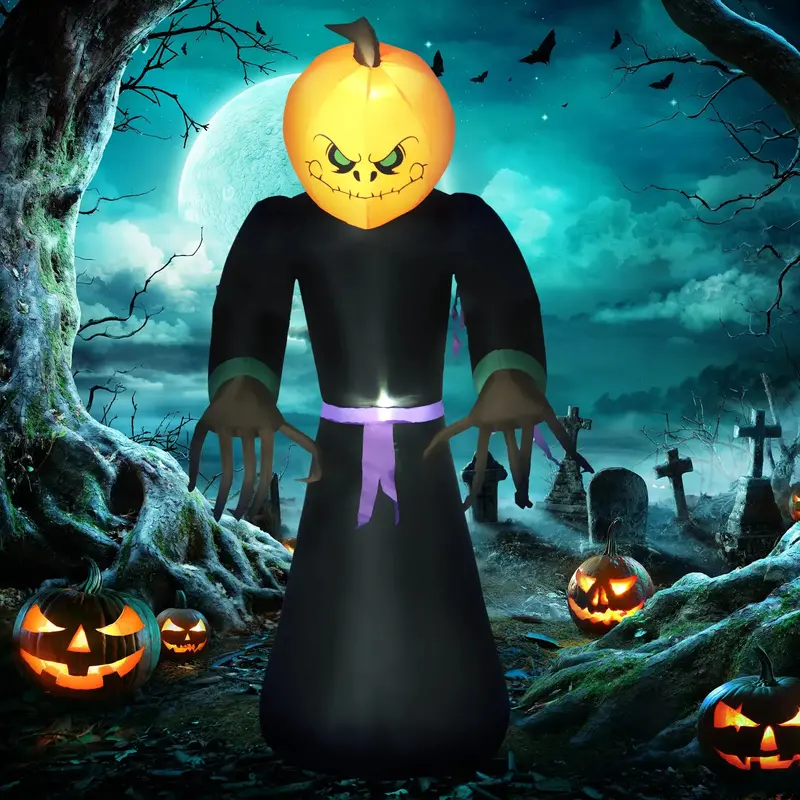 2.1m Inflatable Grim Reaper with Pumpkin Skull | Dual-Use Indoor/Outdoor LED Halloween Decor by HOMCOM