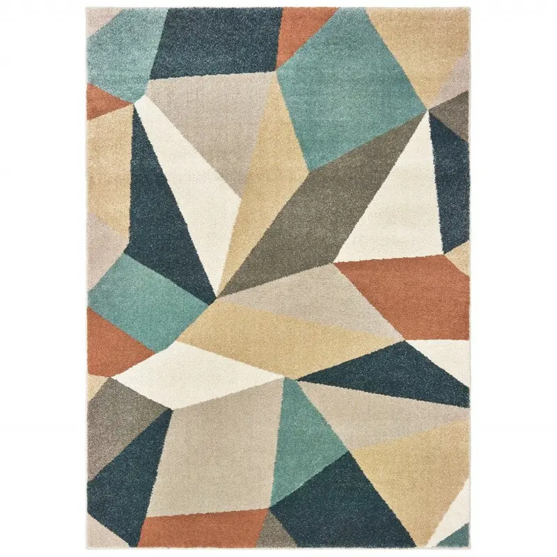 2′ x 3′ Blue-Green-and-Beige Geometric Abstract Area Rug
