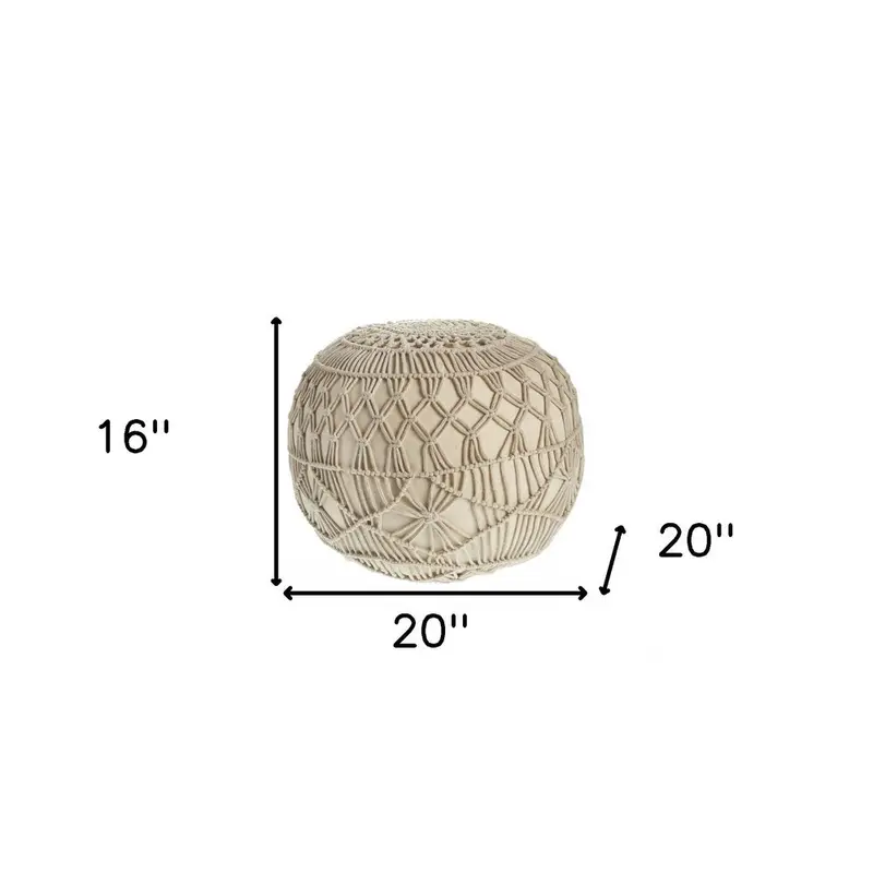 20-Inch Cream Tufted Round Cotton Pouf