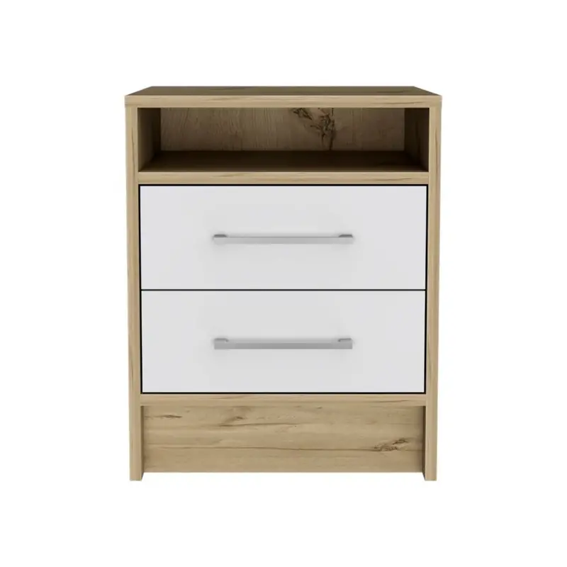 20″ Two-Drawer Wooden Nightstand in Warm Timber Tone