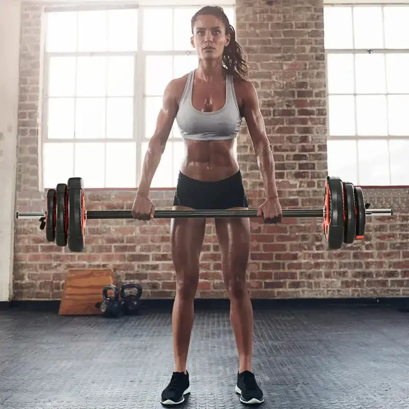 20kg Adjustable Barbell Set – Red PU-Coated Weight Plates & Textured Non-Slip Bar | SPORTNOW