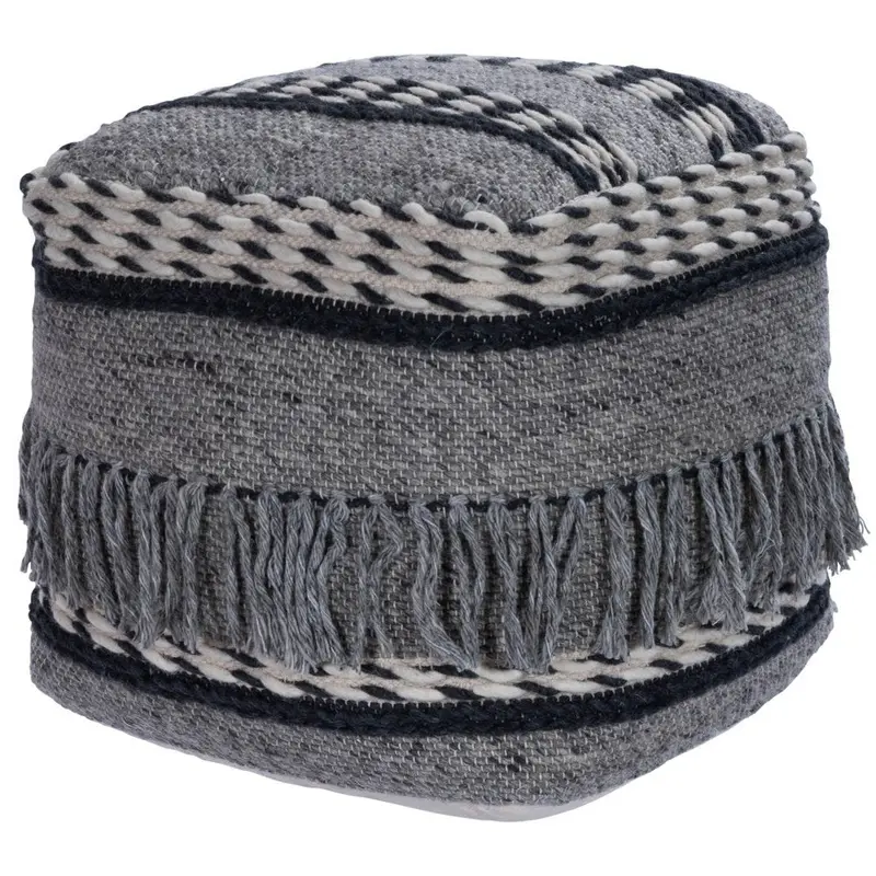 21-Inch Gray Fabric Pouf Ottoman for Living Room or Bedroom