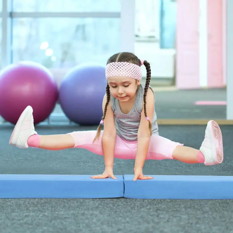 210cm Portable Gymnastics Balance Beam – Blue Suede-Finished Training Beam with Carry Straps