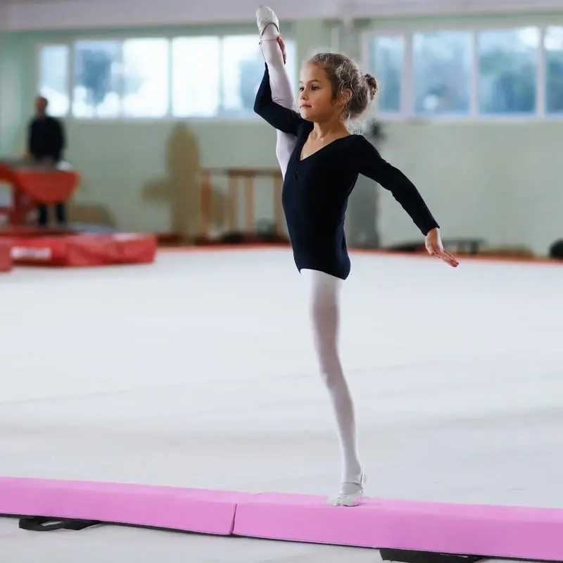 210cm Portable Pink Balance Beam – Lightweight Suede-Finished, Foldable & Easy to Carry | COSTWAY