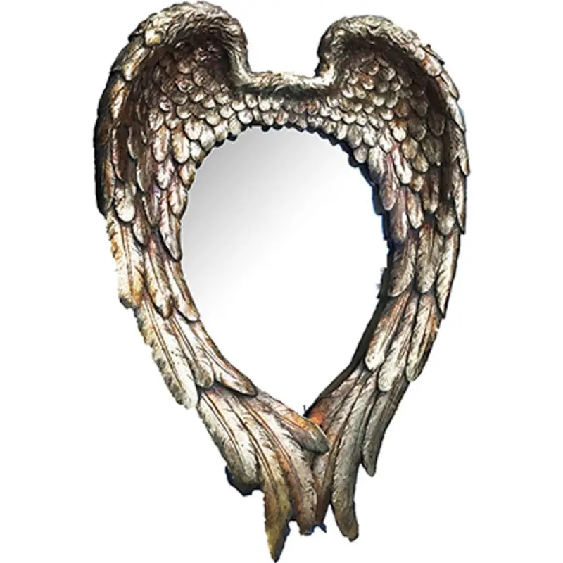 22-Inch Antiqued Gold Heart-Shaped Resin Mirror with Ornamental Frame