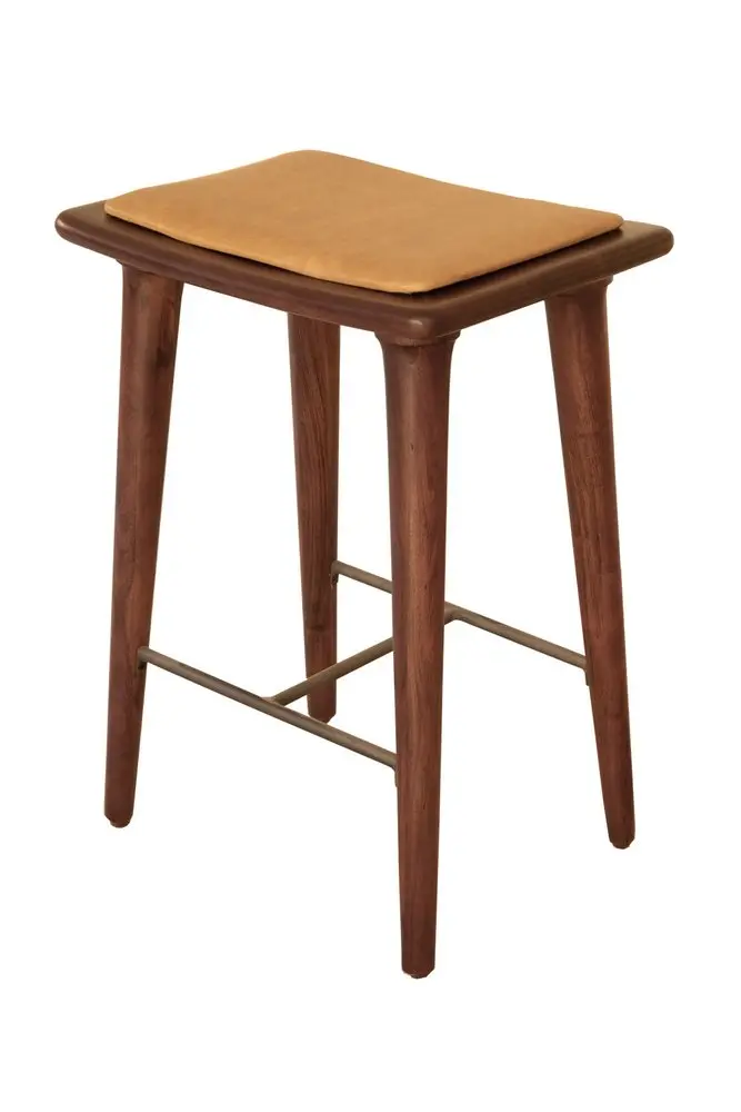 24-Inch Cream and Brown Solid Wood Counter Height Bar Stool – Backless Design