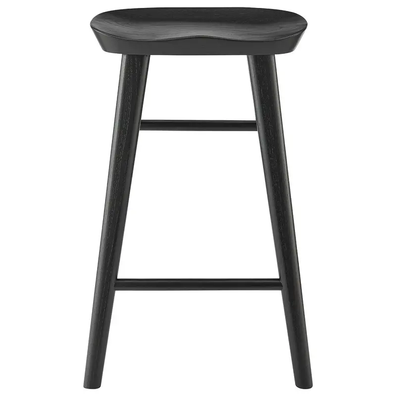 25-Inch Black Solid Wood Counter-Height Bar Stool – Minimalist Backless Seating